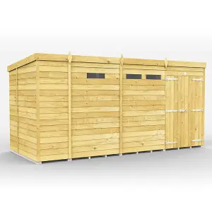 13 x 6 Feet Pent Security Shed - Double Door - Wood - L178 x W387 x H201 cm