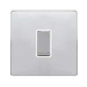 Polished Chrome Screwless Plate 10A 1 Gang 2 Way Ingot Light Switch - White Trim - SE Home