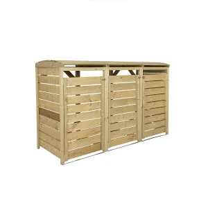 Charles Bentley FSC Triple Wooden Bin Store Wheelie Bin Storage Unit Lifting Lid