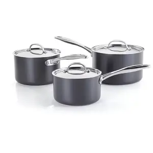 Stellar S6A1 3-Piece Saucepan Set Hard Anodised Black With Lids