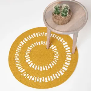 Homescapes Mustard Crochet Braided Rug 70cm Round