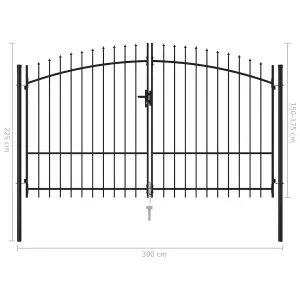 Berkfield Fence Gate Double Door with Spike Top Steel 3x1.75 m Black