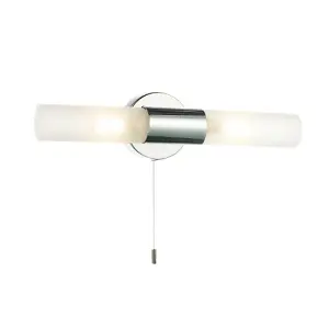 Modern Chrome IP44 Rated Bathroom Wall Light Fitting with Tubular Glass Shades