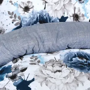 Sleepdown Inky Floral Blue Duvet Set Quilt Cover Reversible Polycotton Bedding King Size