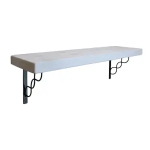 Solid Wood Handmade Rustical Shelf White 225mm 9 inch with Black Metal Bracket WPRP Length of 160cm