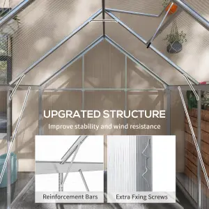 Outsunny 6 x 6ft Walk-In Polycarbonate Greenhouse with Foundation Window Silver