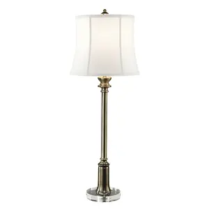 Table Lamp Taller Slim True White Cotton Linen Shade Bali Brass LED E27 60W