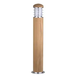 Outdoor IP55 Bollard Light Stainless Steel And Teak LED E27 15W