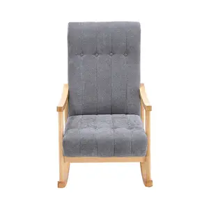 Dark Grey Velvet Upholstered Rocking Chair Rubberwood Rocker Glider Chair