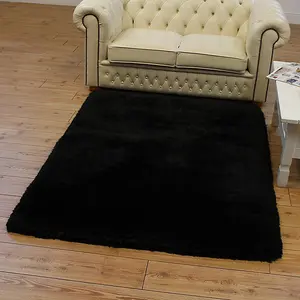 Black Handmade , Luxurious , Modern , Plain , Shaggy , Sparkle Easy to Clean Rug for Living Room, Bedroom - 200cm X 300cm