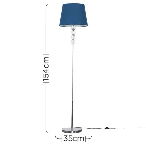 ValueLights Eleanor Silver Chrome & Clear Acrylic Ball Floor Lamp with Navy Blue Tapered Shade - Includes 6w LED Bulb 3000K