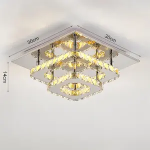 Modern Double Tiers Square Crystal Chrome Effect LED Ceiling Light Fixture Dimmable