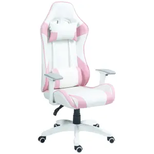 HOMCOM Gaming Chair for Adults Faux Leather Computer Chair w/ 3D Armrests Pink