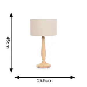 ValueLights Victoria Traditional Light Wood Candlestick Table Lamp with Natural Drum Shade