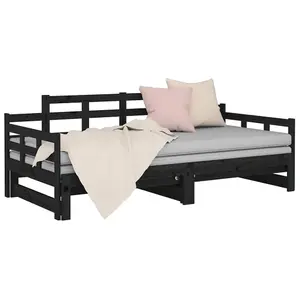 Berkfield Pull-out Day Bed Black Solid Wood Pine 2x(90x190) cm