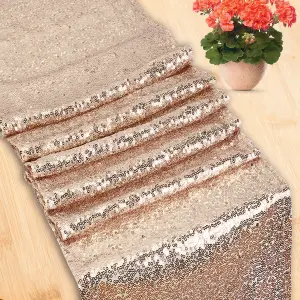 Neel Blue 11x108 Inch Shimmer Sequin Table Runner Glitter Fabric, Rose Gold