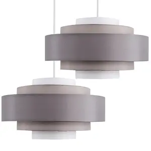 ValueLights Hampshire Pair of Modern 3 Tone Grey 5 Tier Cylinder Ceiling Pendant Light Shades