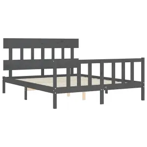 Berkfield Bed Frame with Headboard Grey King Size Solid Wood