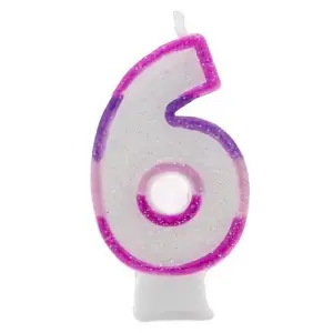 Apac Number 6 Glitter Candles (Pack of 6) Pink/White (One Size)