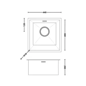 Kersin Elite Brushed Gold Undermounted 1 Bowl Sink (W) 440 x (L) 440mm