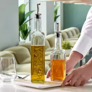 Queensway Home & Dining 345ml Oil Vinegar Glass Bottles Dispenser Pourer Storage Container Serving Set of 2