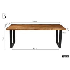 Rectangular Dining Table Mango Natural  / 76 H x 180 L x 90 W cm