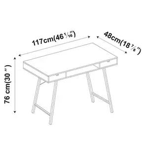 URBNLIVING 117cm Width Mid Century Oak Wood Writing Desk Computer Laptop Bureau with White 2 Drawers & Legs Home Office Table