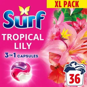 Surf 3 in 1 Laundry Washing Detergent Capsules Tropical Lily, 72 Washes, 2Pk