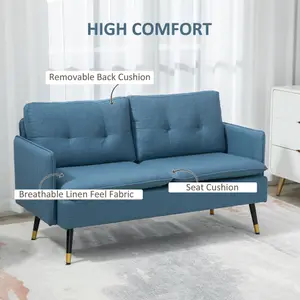 HOMCOM Modern Upholstered Two Seater Sofa for Bedroom Living Room Dark Blue