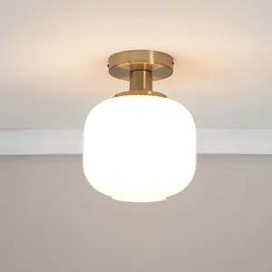 ValueLights Calpe Gold Flush Ceiling Light with Ribbed Frosted Glass Shade