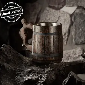 Handmade Large Oak Wooden Tankard Mug - Amazing Craftsmanship & Quality Materials - Metal Lining, Heavy Duty, & Long-Lasting Mug