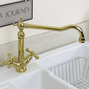 Astini Traditional English Gold Twin Handle Kitchen Sink Mixer Tap 25441G