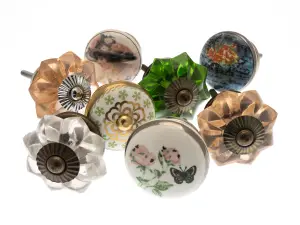 MangoTreeKnobs - Mixed Set of Shabby Chic Vintage Style Ceramic Cupboard Knobs x Pack 8 (MG-145)