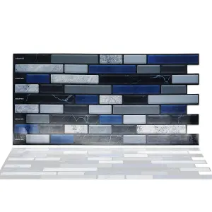 Walplus Lux Touch Grey And Blue Marble Long Mosaic Wall 2D Tile Stickers Multipack 60Pcs