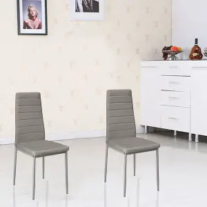 Set of 2 Grey PU Leather Dining Chairs Set Accent Chairs with Metal Legs for Kitchen Living Room