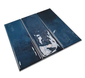 Top Ceramics Blue Gloss Metro Ceramic Wall Tile Flat Bumpy (L)300mm x (W)100mm Each box 0.84sqm