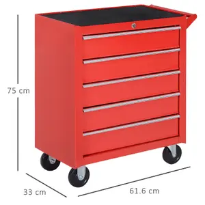 DURHAND Roller Tool Cabinet Stoarge Box 5 Drawers Garage Workshop Chest Red