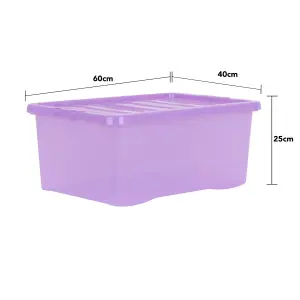 Wham Crystal Sparkle 4x 45L Plastic Storage Boxes with Lids Sparkle Lavender (Purple). Medium Size, Strong (Pack of 4, 45 Litre)