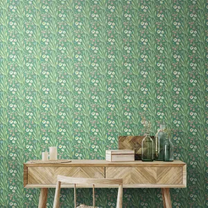 Hoopla Walls Meadow Stripe Leaf & Peony Smooth Matt Wallpaper