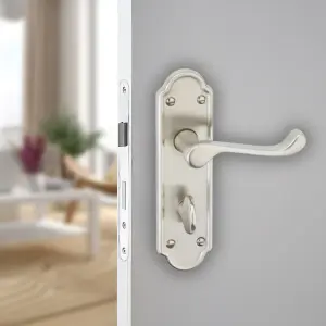 URBNLIVING 174mm Length 8 Pcs Ashworth Metal & Satin Nickel Lever Latch Bathroom Door Handle Set