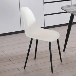 PAIR of Calico Cream Aspen curve plastic  chairs with black metal legs