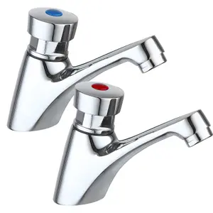 2x Mono Basin Sink Tap 1/2" Push Down Delay Self Close Closing Non Concussive