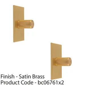 2 PACK - Knurled Cylinder Cabinet Door Knob & Matching Backplate - Satin Brass 76 x 40mm