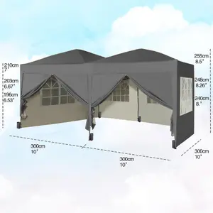 MCC Direct 3x6 Pop up Gazebo Marquee No Sides Grey