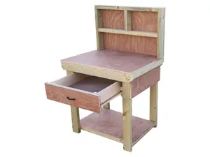 Wooden Eucalyptus hardwood top workbench, tool cabinet with drawer (V.1) (H-90cm, D-70cm, L-90cm) with back