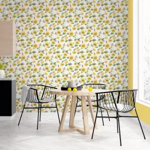 Galerie Just Kitchens White Sunflower Trail Wallpaper Roll