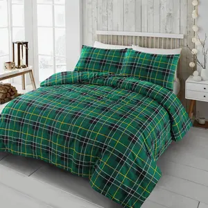 Check Flannel Argyle Duvet Cover with Pillowcases Green / Single Duvet Cover + 1 Standard Pillowcase