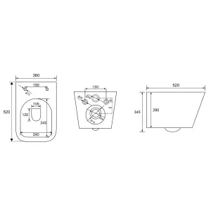 Square Hidden Fixation Wall Hung Rimless Toilet WC Pan & Soft Close Slim Seat - Gloss White