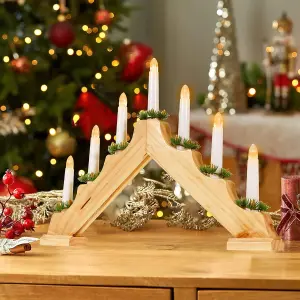 7 LED Wooden Christmas B/O Candle Bridge - Natural