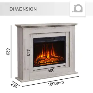 FlameKo Savannah Fireplace with 39" surround and Realistic Flame Effect Heater Grey Bronx Oak Multiple Colours Available